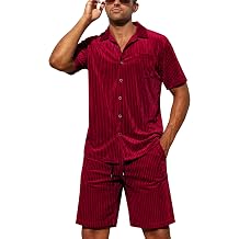 LecGee Mens Button Down Shirt and Shorts Set Velvet Dress Shirt Short Sets Summer Short Sleeve 2 Piece Velour Tracksuit