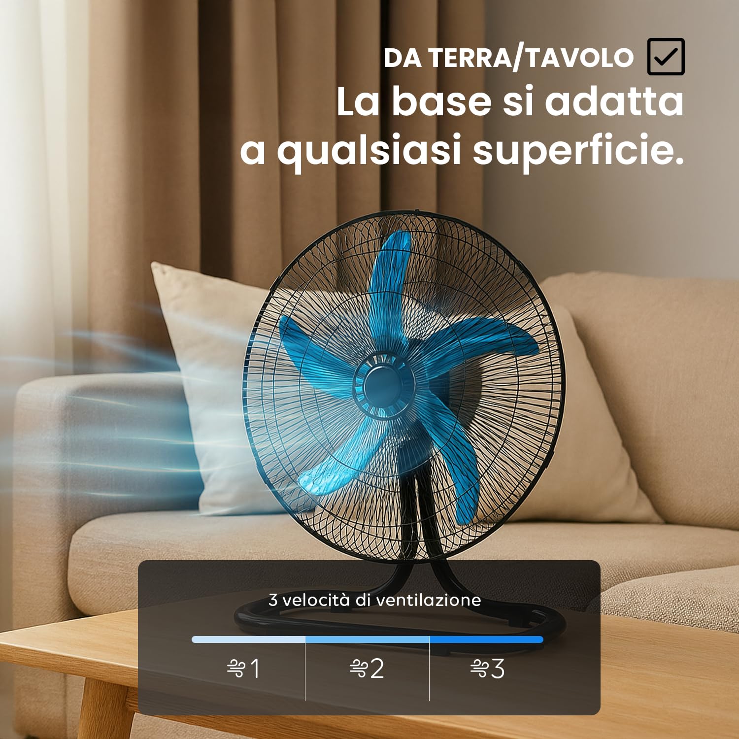 Wintem - Ventilatore 3 in 1 da Tavolo, Parete o Piantana con Oscillazione, Struttura in Acciaio, 50W, Altezza Regolabile, 3 Velocità e Pale da 50 cm per Raffrescamento Versatile