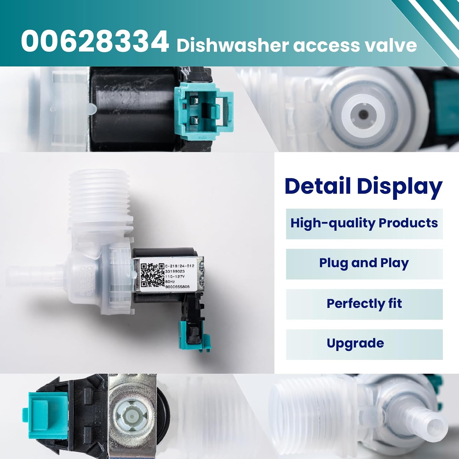 OEM 00628334 10023852 Dishwasher Water Inlet Valve Replacement Compatible with Bosch SHE DWH SHX SHV SHP SHX.Replaces 33199023, 628334, 3278459 PS8729241, AP5691117, AP7193108, PS16746057
