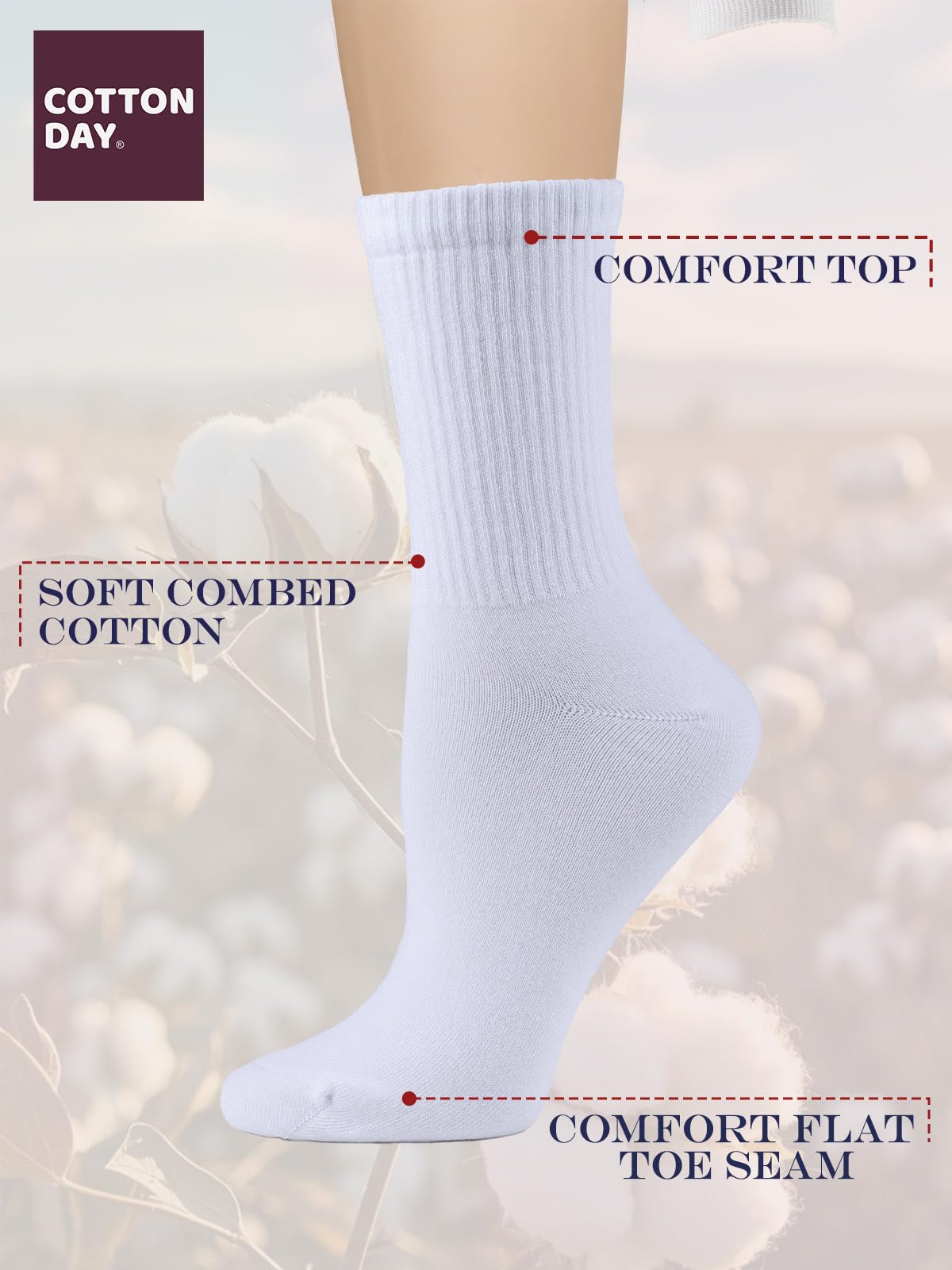 COTTON DAY Calcetines de vestir de algodón peinado suave para mujer, sin costuras, negro, blanco, gris, azul marino, marrón, beige