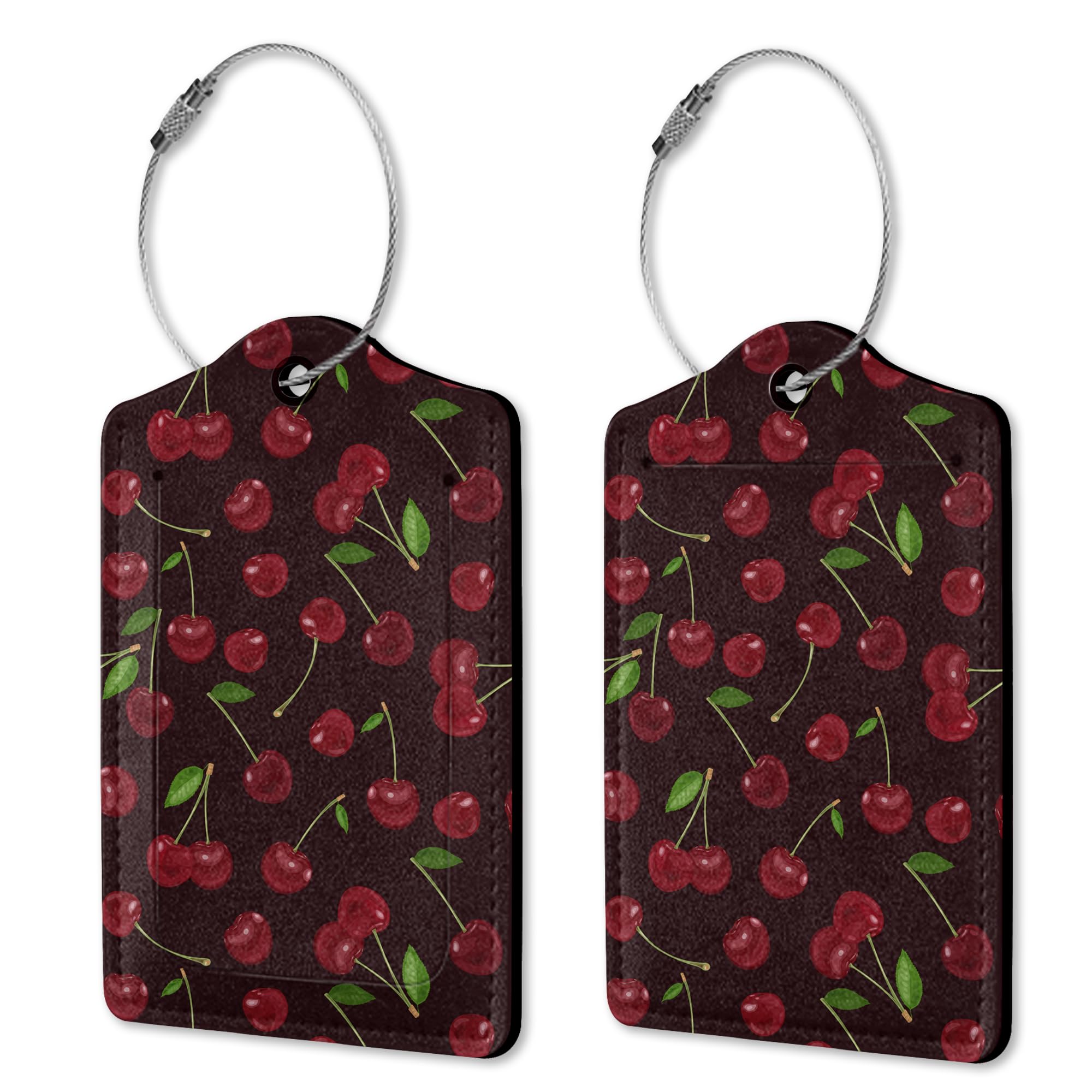 2 Pack Luggage Tags for Suitcases, Sweet Cherry Luggage Tag, Leather Stainless Steel Loop Label Tag for Men Travel Bag Suitcase