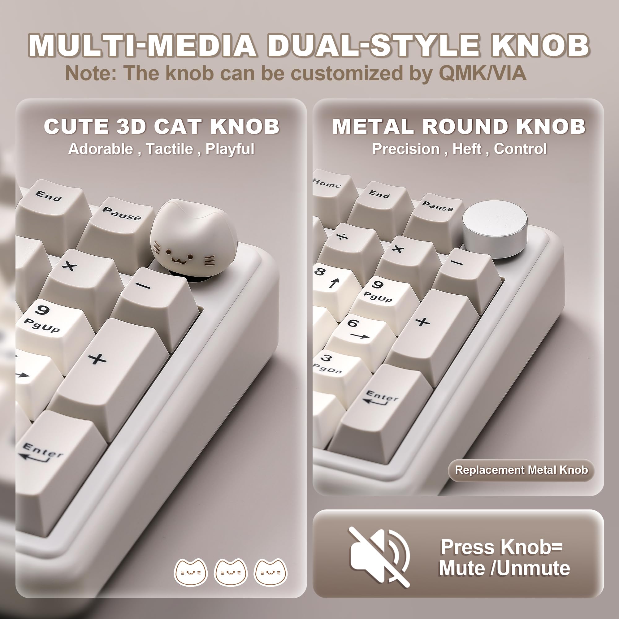 YUNZII B98 PRO QMK/VIA Wireless Mechanical Gaming Keyboard, 96% Layout with Numpad and Cute Cat Knob, BT/2.4G/USB-C, Pre-Lubed Switch Hot Swap Gasket, RGB for Win/Mac (Beige, Milk V2 Linear Switch) — view 8