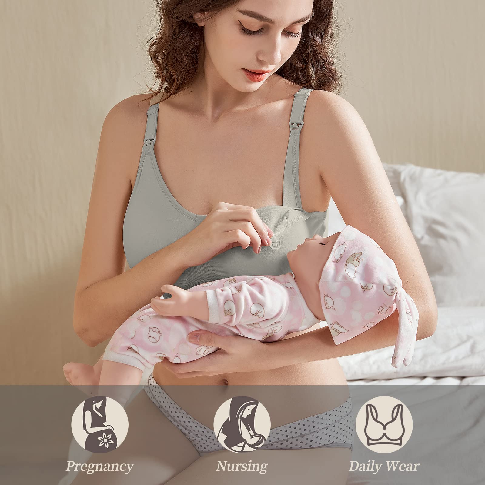 Sujetadores Lactancia, 3 Piezas Sin Aros Sujetadores de Maternidad Ultra Confort Sujetador Premama para Mujeres con con Extra brazaletes y Ganchos — view 7
