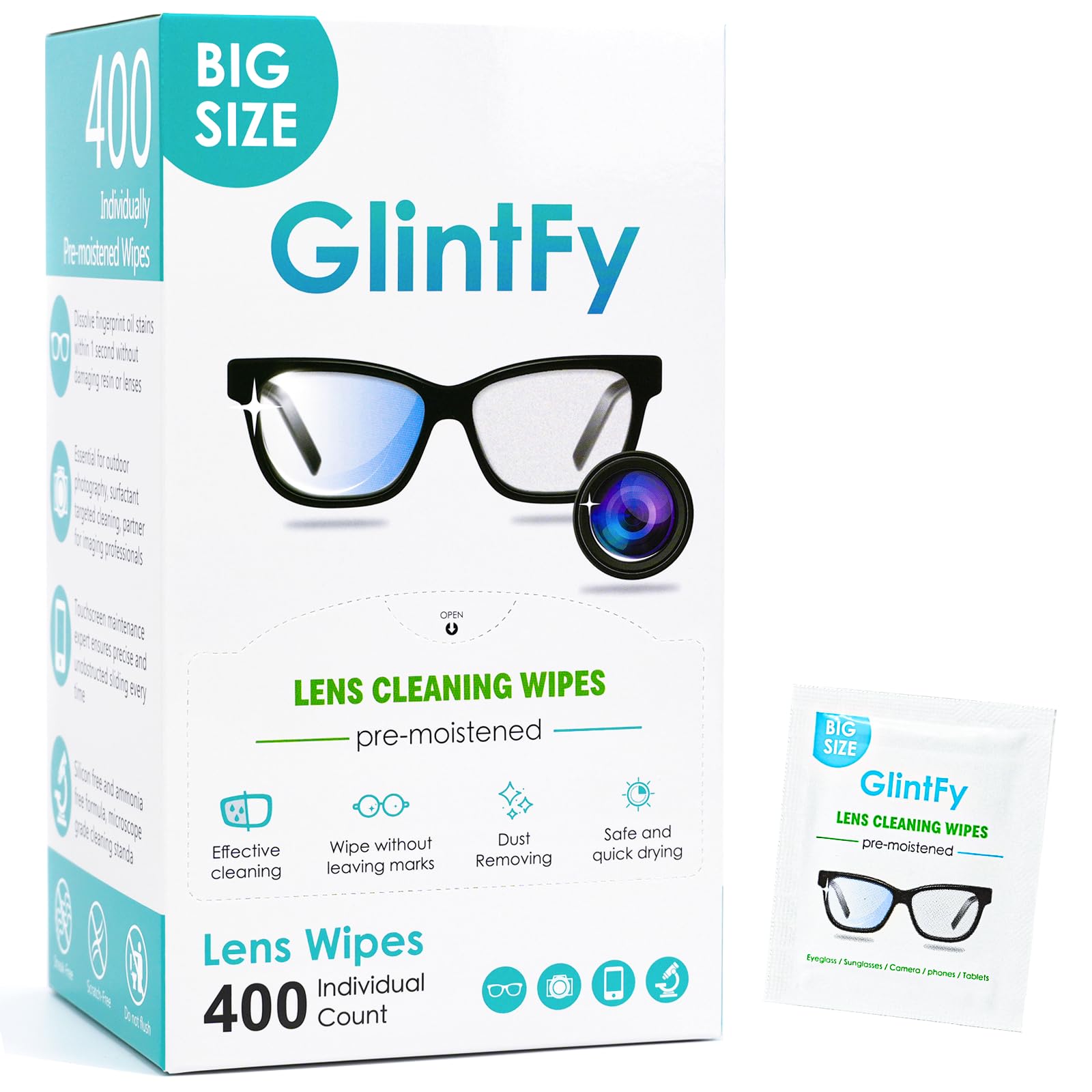 Lot de 400 lingettes nettoyantes pour lunettes, emballées indépendamment, sûres, sans rayures, adaptées pour lunettes, lunettes de soleil, objectifs d'appareil photo, lunettes, téléphones