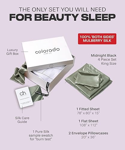 Miniatura 7 de Colorado Home Co SUNDAYSILKS  Sábanas 100% seda de morera  4 sábanas de seda de morera tamaño King  Suaves y duraderas  Juego de sábanas de seda