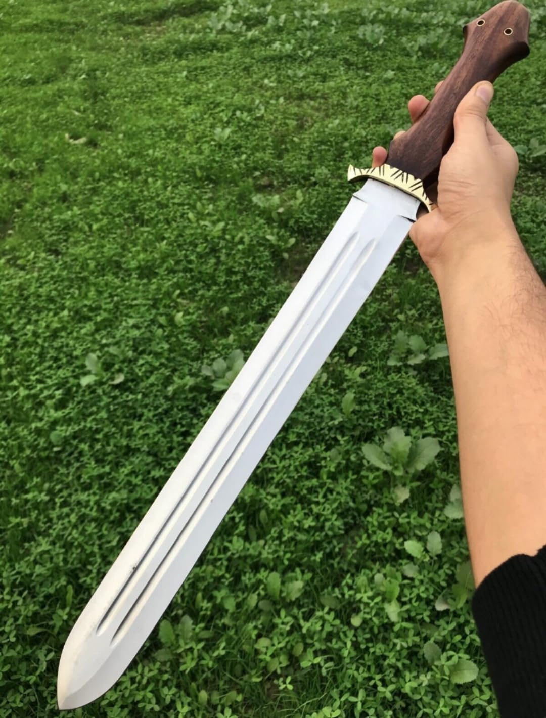 26 Inch Long Hunting Sword Custom Handforged J2 Steel Survival Sword Rose Wood Grip with Leather Sheath Combat Sword by Empire Industry