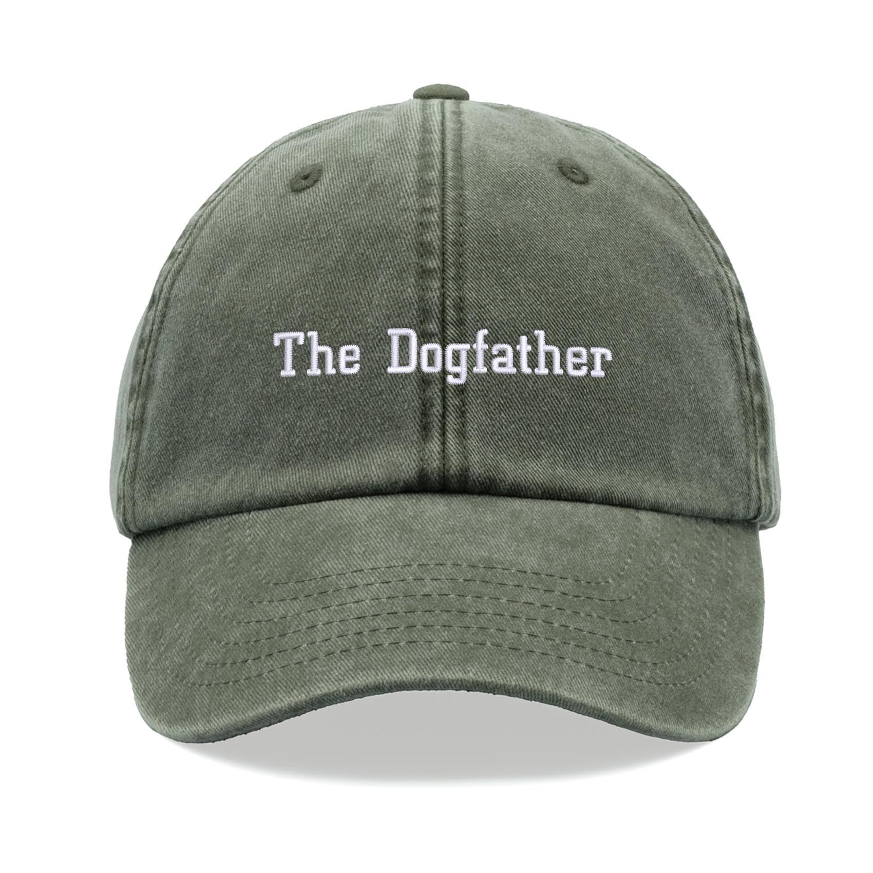 The Dogfather Baseball Cap Vintage Washed Unisex Dad Hat Adjustable Dog Olive
