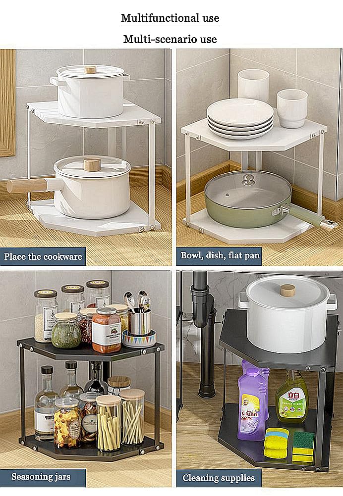 Multifunktionales dreieckiges Gewürzregal aus Eisen & Topfdeckelhalter, schwarzes Eckregal für Küchenarbeitsplatte & Backofenzubehör, stilvolle Aufbewahrungslösung