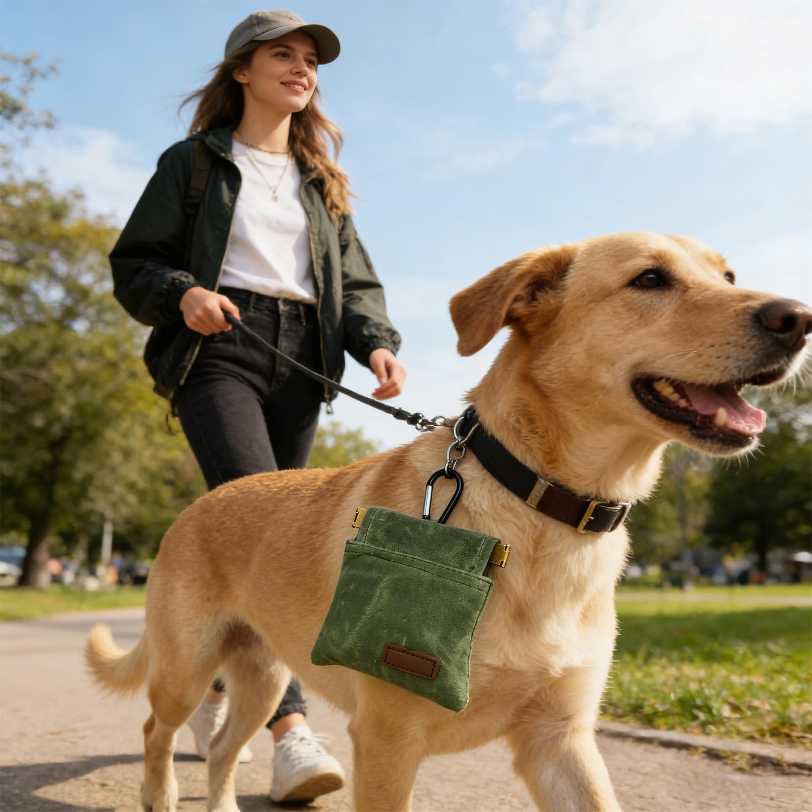 Leckerlibeutel für Hunde, freihändiges Hundetraining, Leckerlibeutel mit Karabiner, tragbare Haustierfutter-Snack-Tasche für Reisen oder den Außenbereich, selbstschließend, 2 Stück