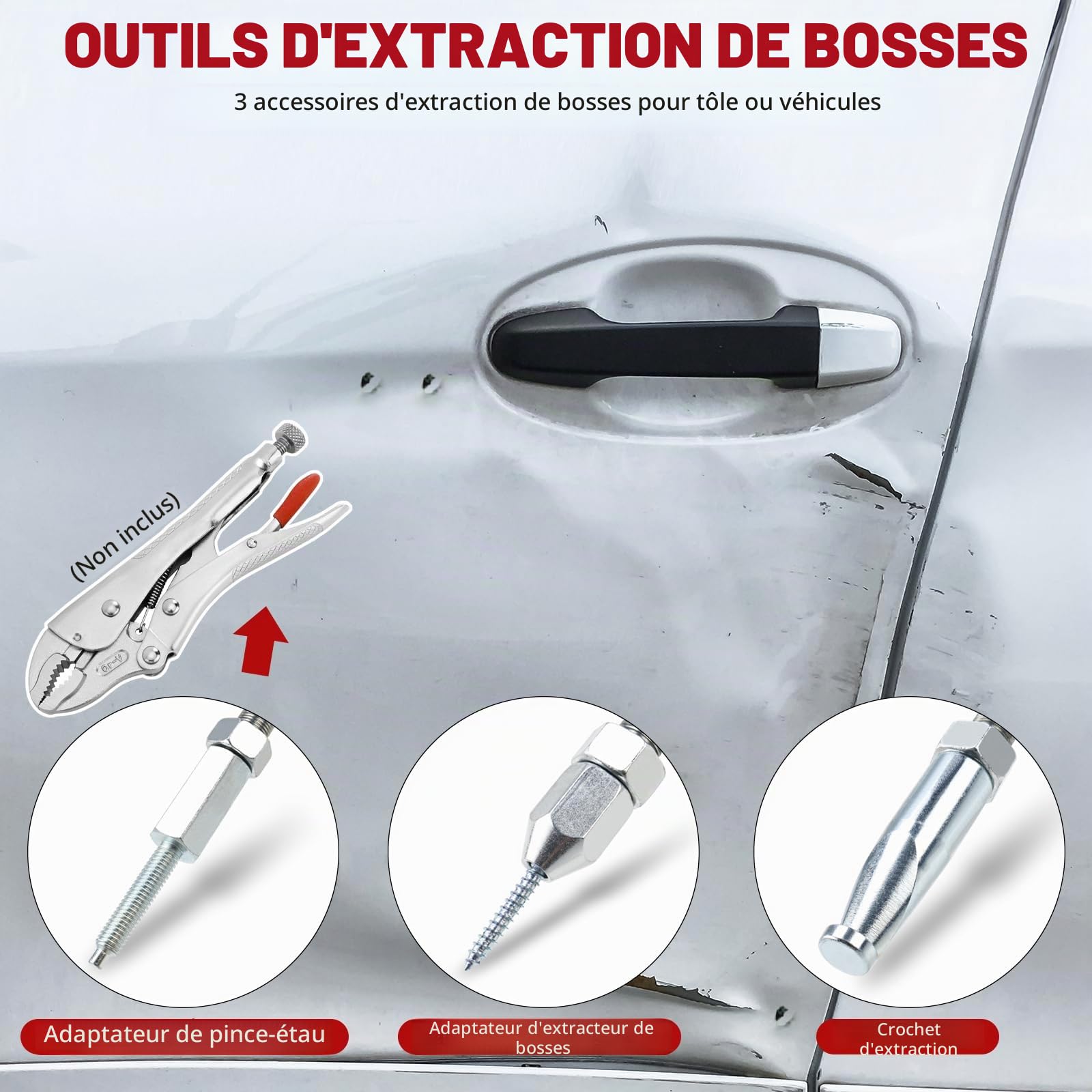 FreeTec 9 en 1 Extracteurs à Marteau à Inertie, Extracteur Moyeu Roue Avant et Arrière, 2/3 Mors Arrache Roulement à Inertie Interne et Externe, Arrache Bosse Carrosserie pour Réparation Auto (Rouge)