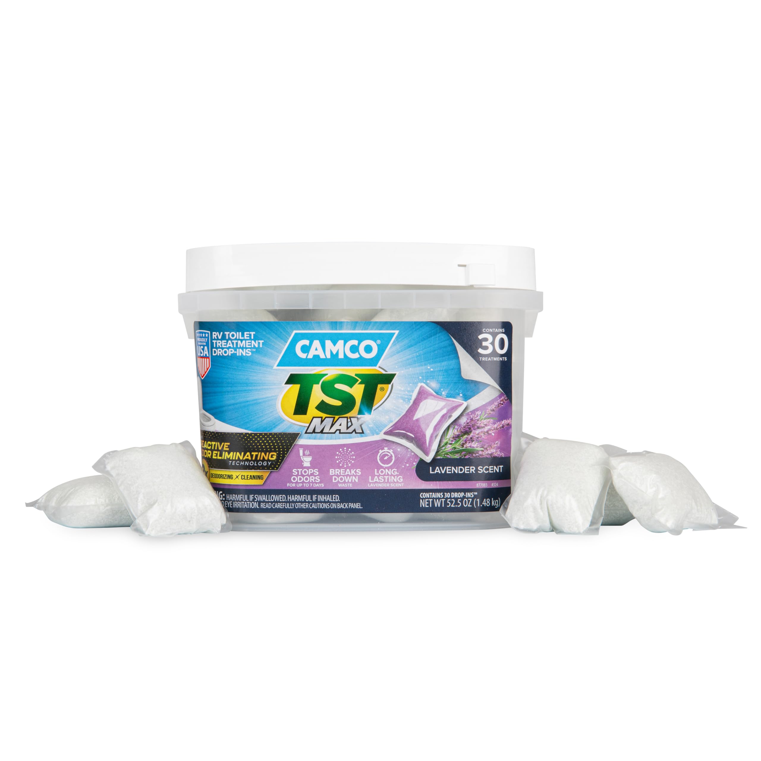 TST MAX Camper/RV Toilet Treatment Drop-INs - Control Unwanted Odors & Break Down Waste and Tissue - Safe Septic Tank Treatment - Lavender Scent, 30-Pack (41553)