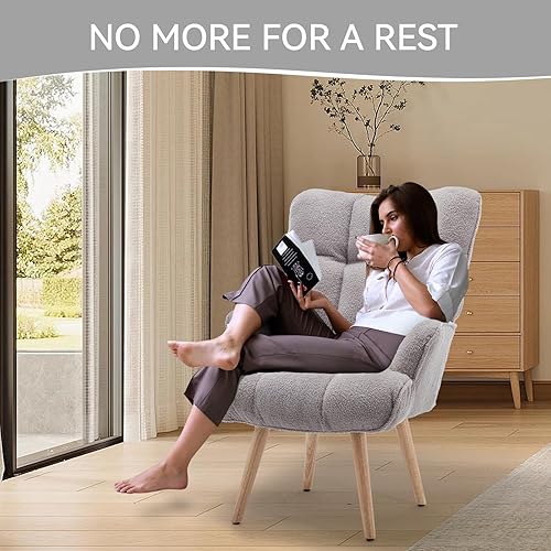 Miniatura 6 de Silla decorativa de peluche con acolchado suave, silla casual peluda con respaldo alto, sillón moderno y acogedor para sala de estar, dormitorio,