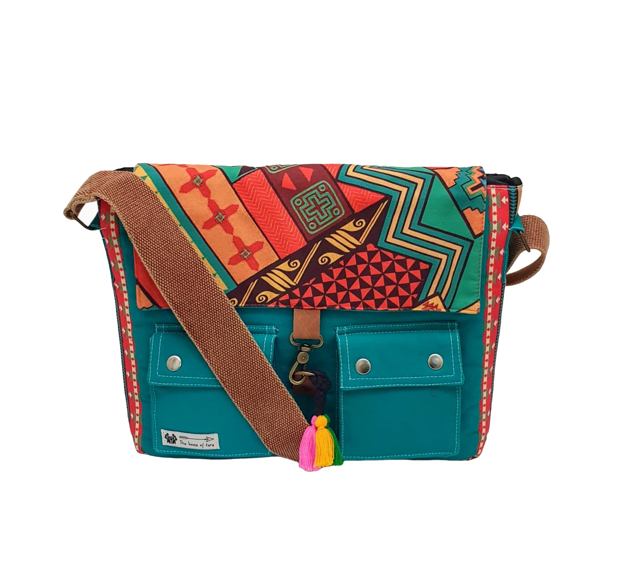 Messenger Bags for Women | Teal Laptop Messenger Bag made with Canvas | Fits up to 15.6 Inches Laptop/MacBook | Ladies Crossbody Sling Bag Comes with 2 External Pockets-image-18