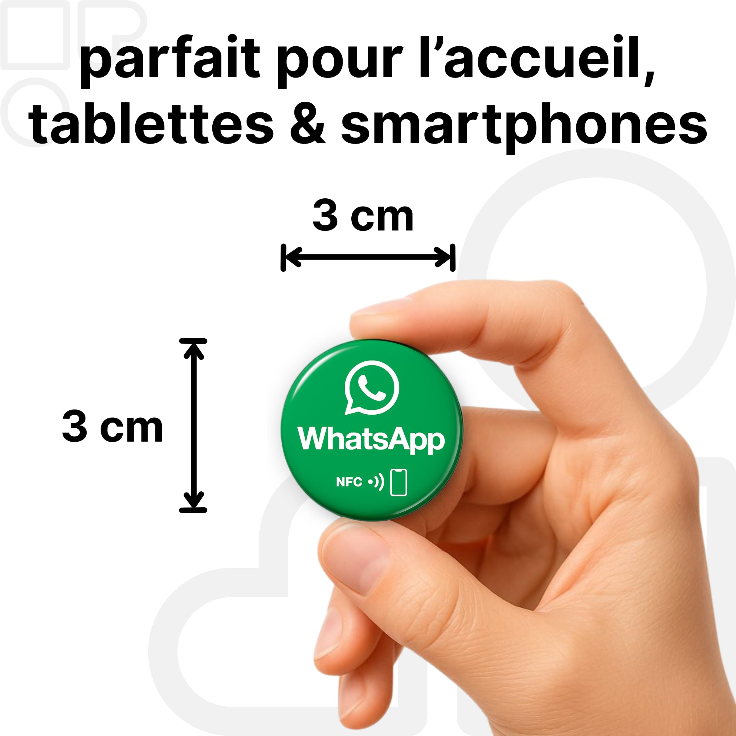 Lot de 2 autocollants Whatsapp NFC - Planifier des rendez-vous et partager un contact sans contact - Programmable et réutilisable - 3 cm de diamètre - Autocollant de contact Whatsapp pour cabinet