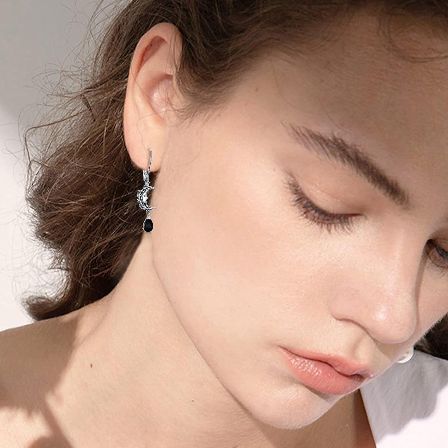 925 Sterling Silver Vintage Retro Oxidized Moon Crescent Dangle Drop Leverback Earrings with 12 Months Birthstone Jewelry Gifts for Women Her - Image 2