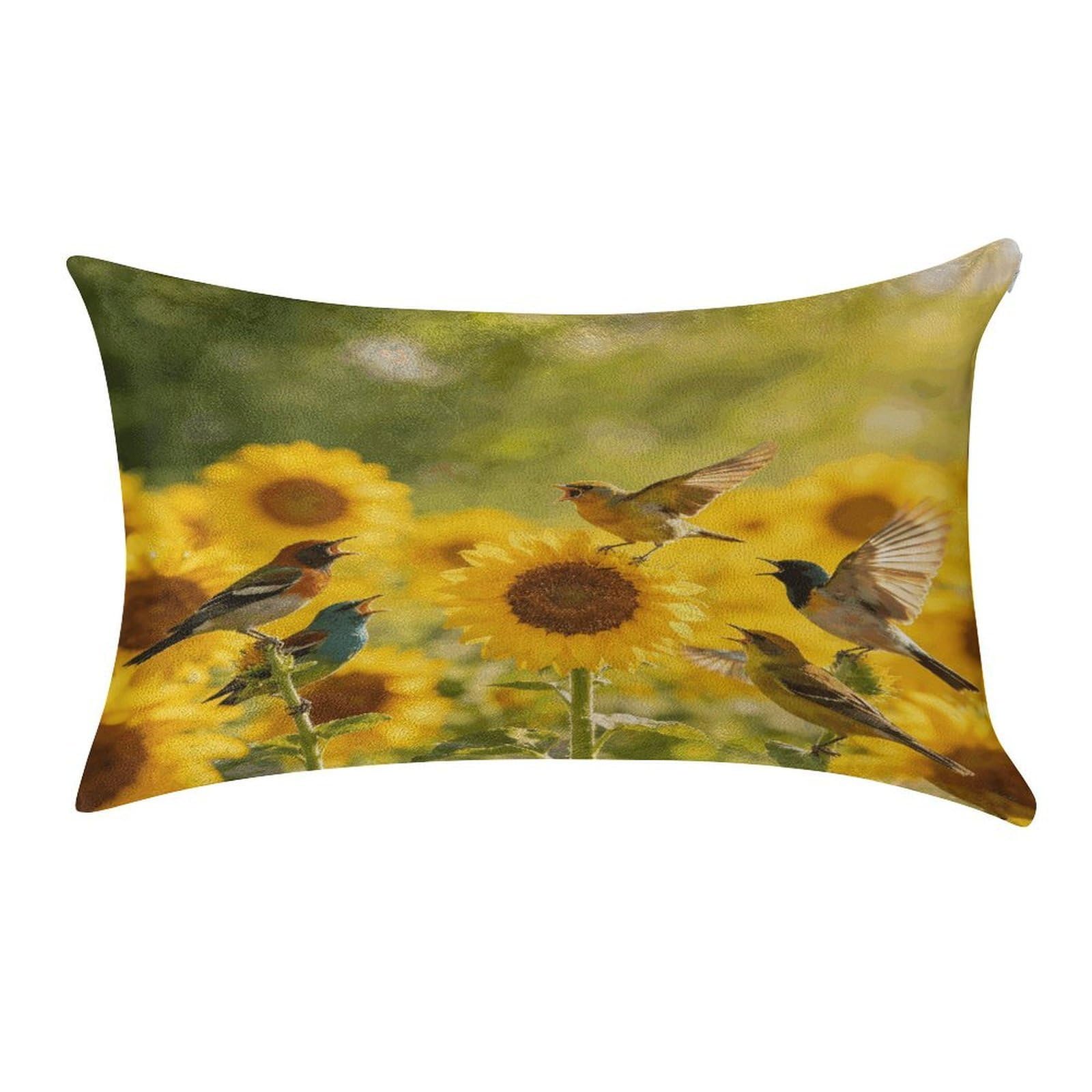 Fodpand Style Sunflowers And Songbirds Pillowcase,Elegant Designed Home Decor,Velvet Pillowcase,Soft And Cozy,Pillow Case Cover With Hidden Zipper For Bedroom, Sofa, Couch