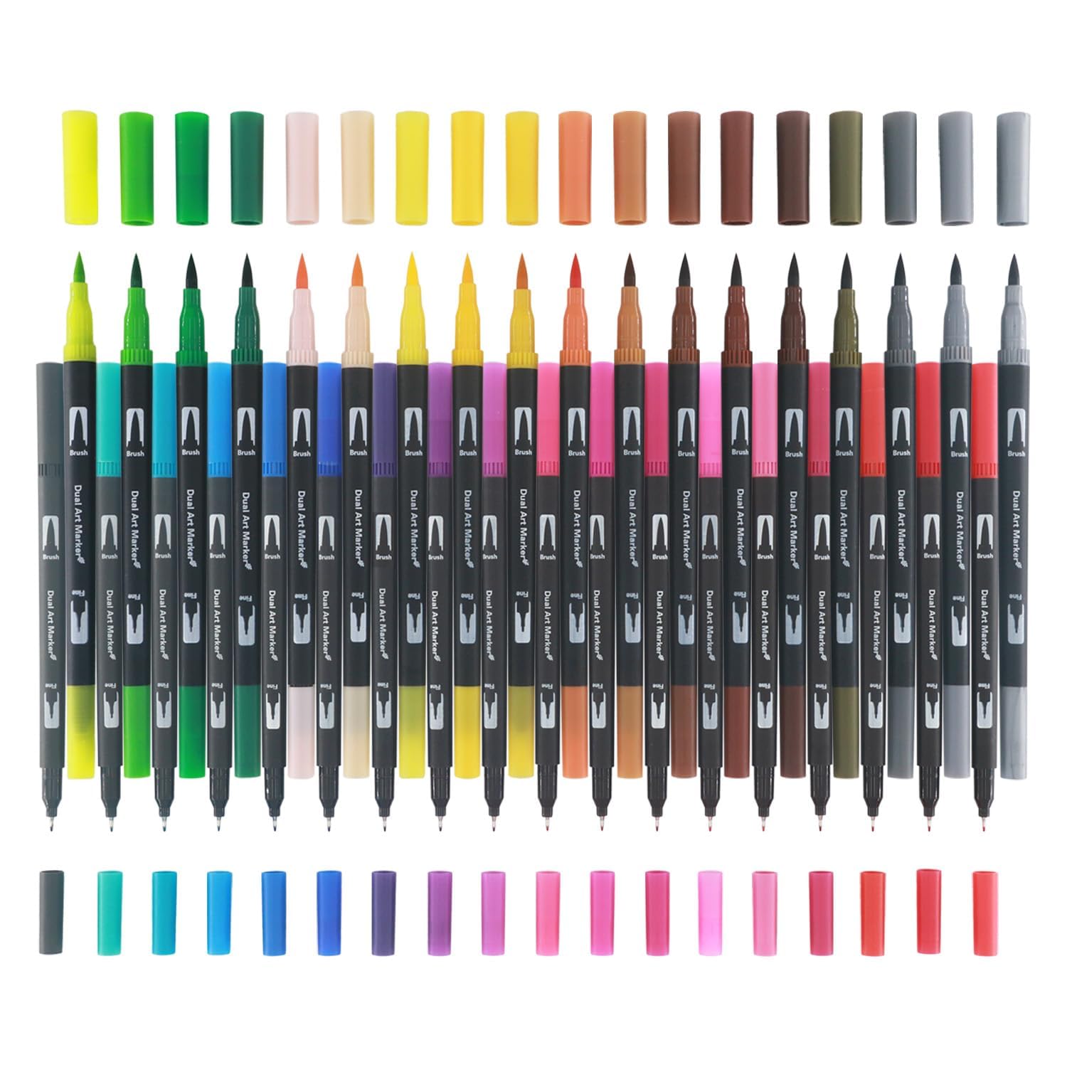 Tazweeq 1 Set Markers, No Bleeding, 36 Colors, Coloring Pens, Dual Brush Marker Pens, with Fine, Brush Tips, Art Supplies for Drawing, Calligraphy, Sketching, Doodling, Multicolor