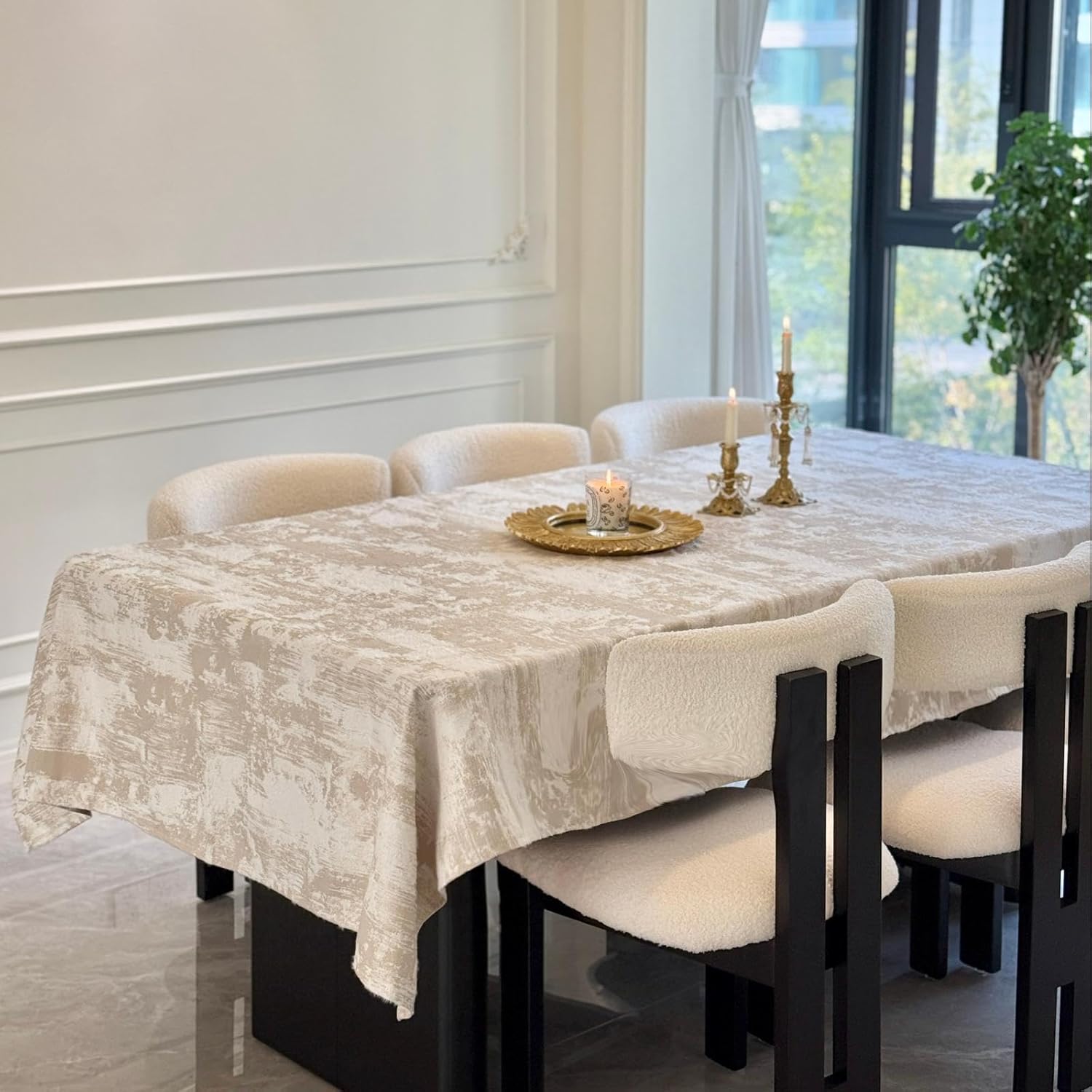 Beige Rectangle Tablecloth, Jacquard Spillproof Waterproof Table Cloth, Soft Thick Decorative Fabric Table Cover for Dining, Party, Wedding, Kitchen, Farmhouse, 70 x 140 Inch