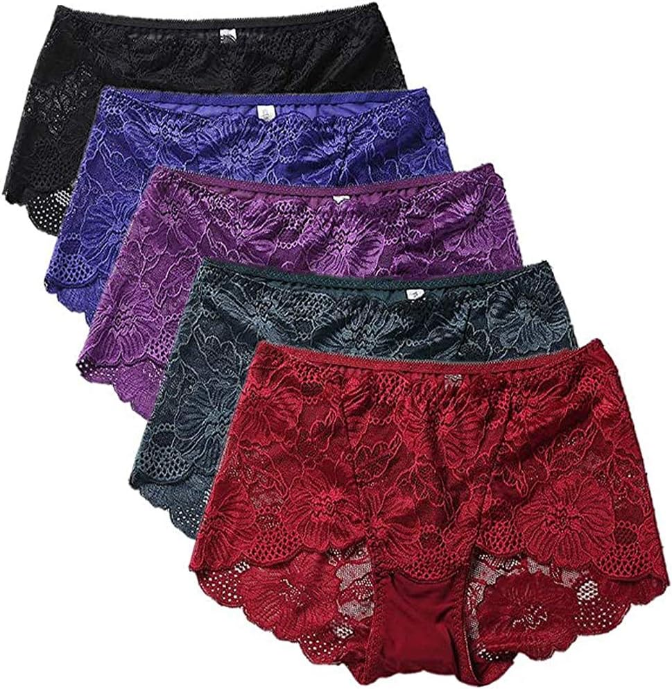 Womens Sexy Underwear Lace Panties High Waisted Plus Size Ladies Brief for Women 5-Pack