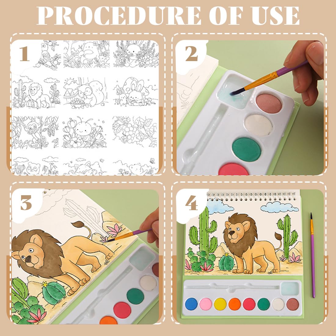 Libro Da Colorare Acquerelli Per Bambini - Set Completo Con 24 Disegni Animali