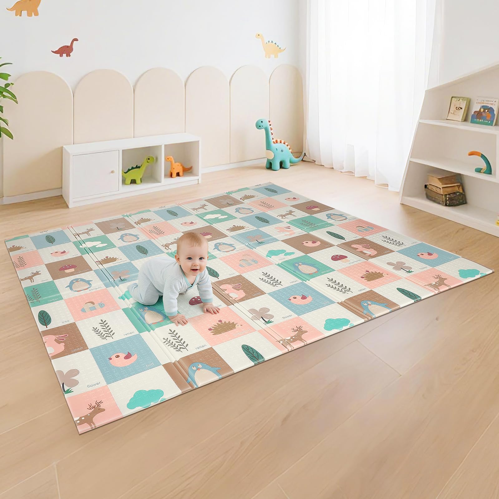 Krabbelmatte Baby XXL 195 x 176 cm, Spielmatte Baby faltbar, wasserdicht
