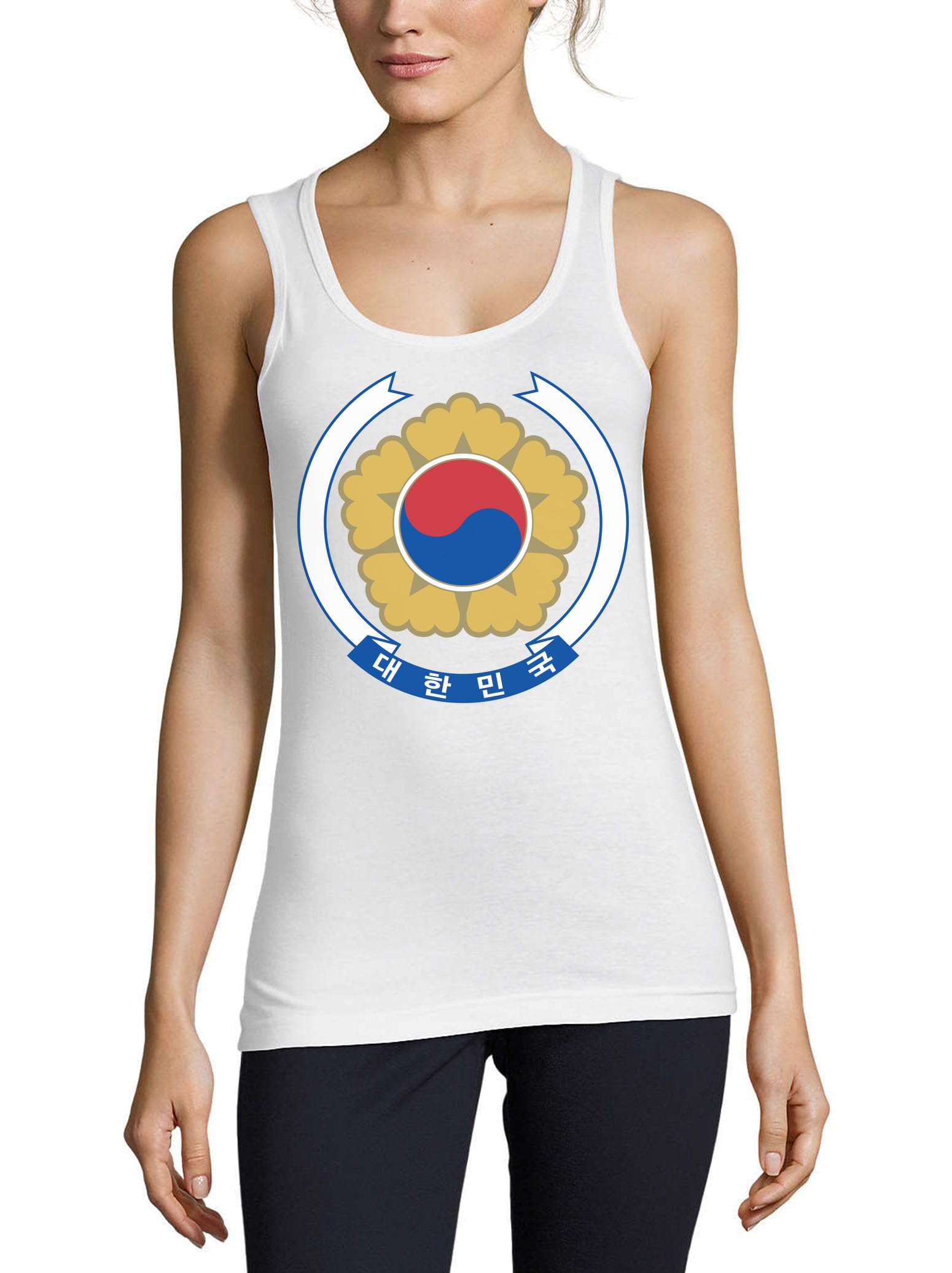 Camiseta de tirantes blanca de algodón para mujer emblema de Corea 3