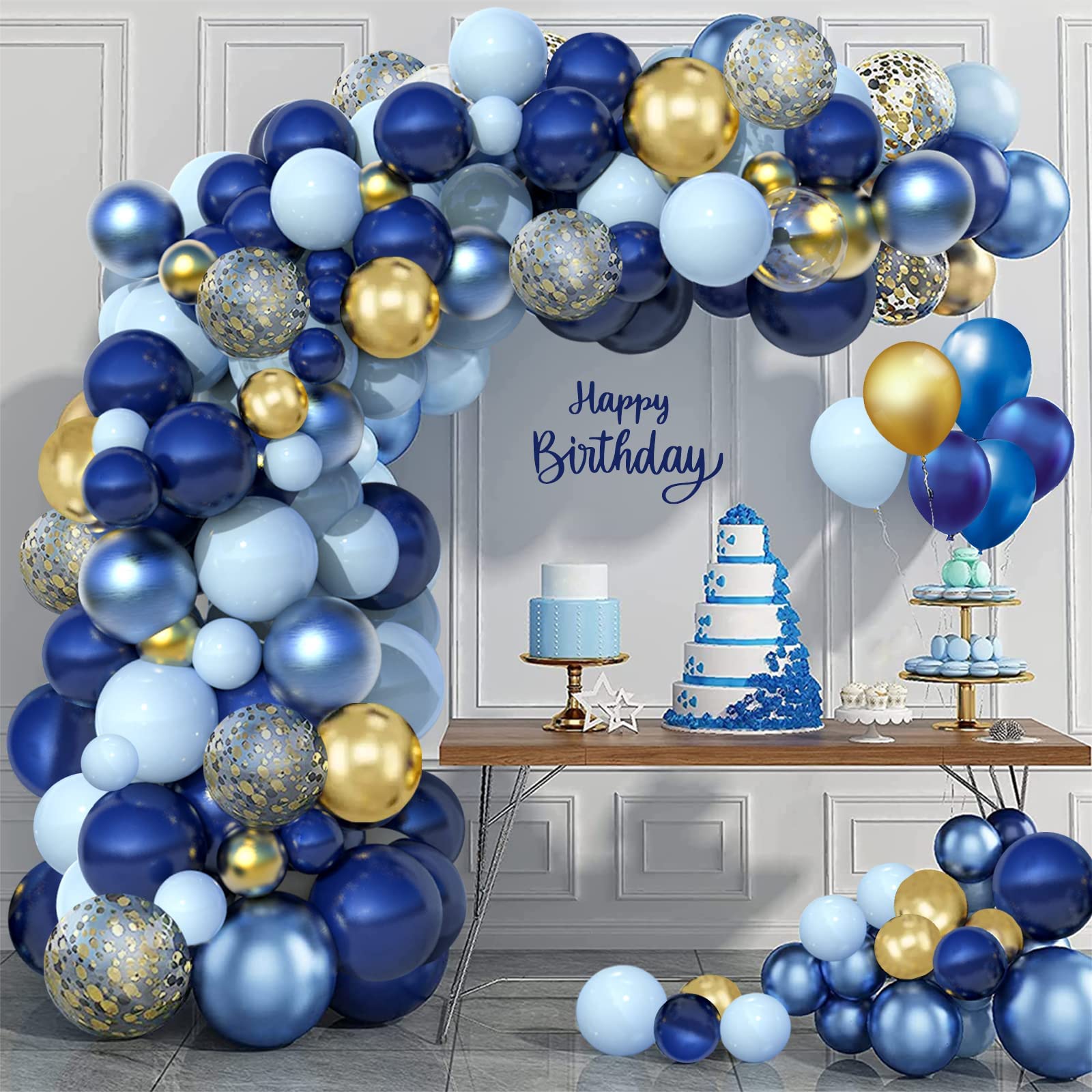 FengRiseNavy Blue Balloon Arch Kit - 133pcs Navy And Gold Balloon Garland Kit With Gold Confetti Balloon, Diy Balloon Arch For Boy Men Birthday Space Party Wedding Baby Showers Graduation Decoration