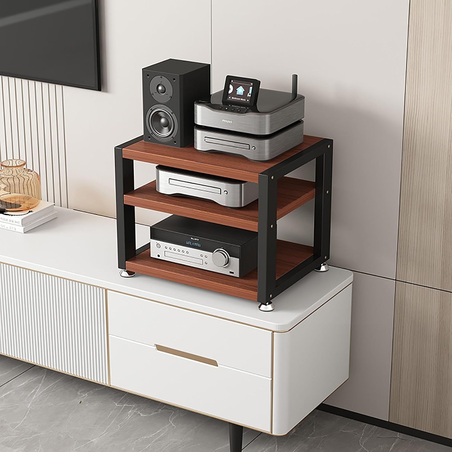 Portable Mando Rack - Multi-Functional AV Corner Shelf with Storage for Living Room Gaming Recording Meeting and Bedroom - Compact 40x35x35.5cm Design
