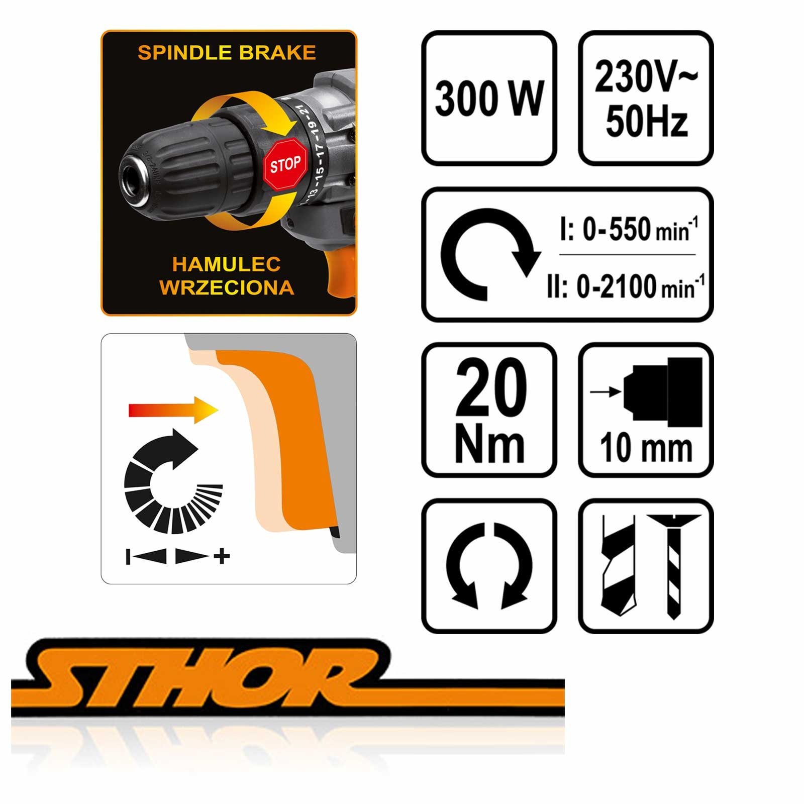STHOR® 78990 - Trapano a vite e a torcente 300 Watt