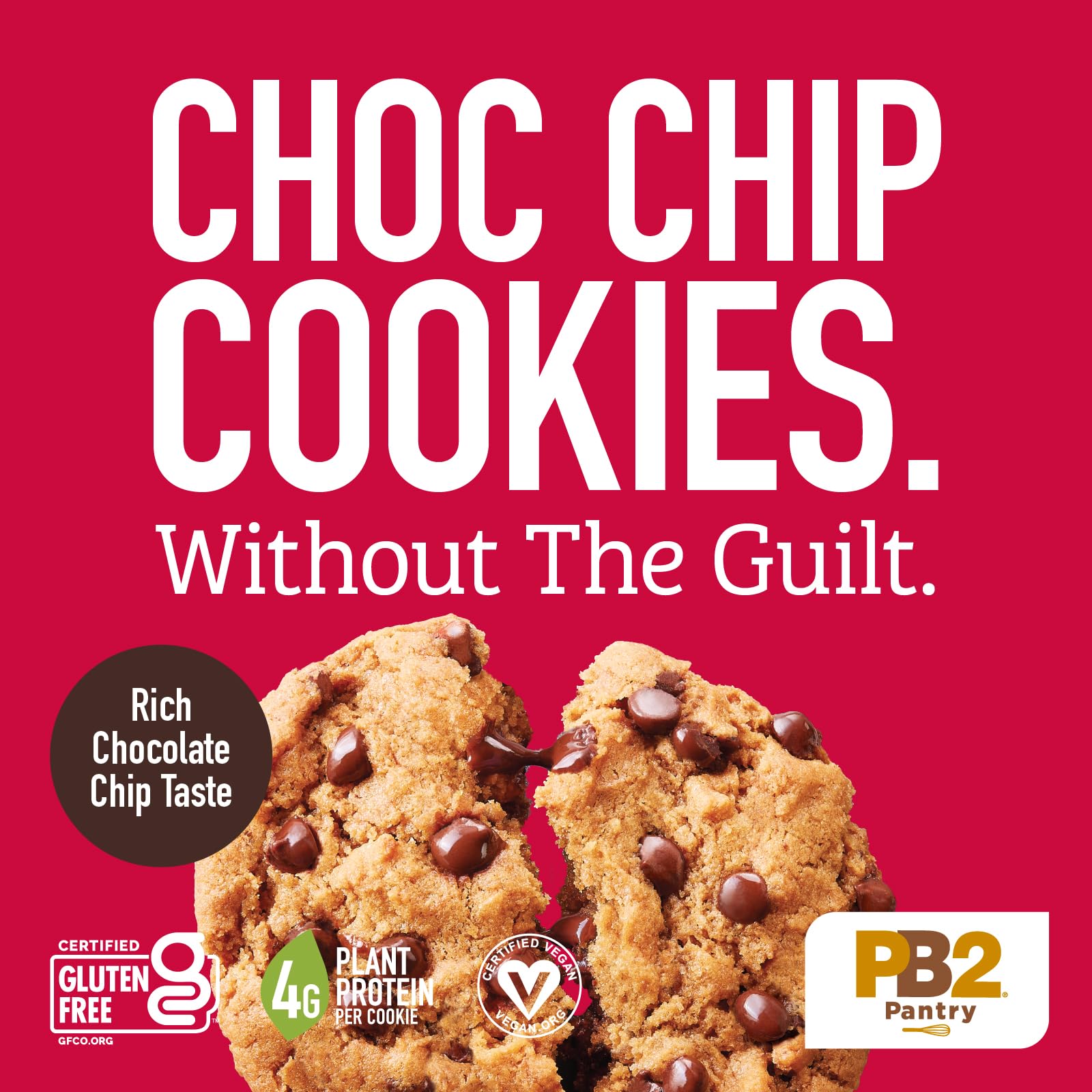 PB2 Pantry Mezcla de galletas con chispas de chocolate, tarro de 16 onzas, certificado vegano, sin gluten, sin OMG, 4 g de proteína vegetal por galleta