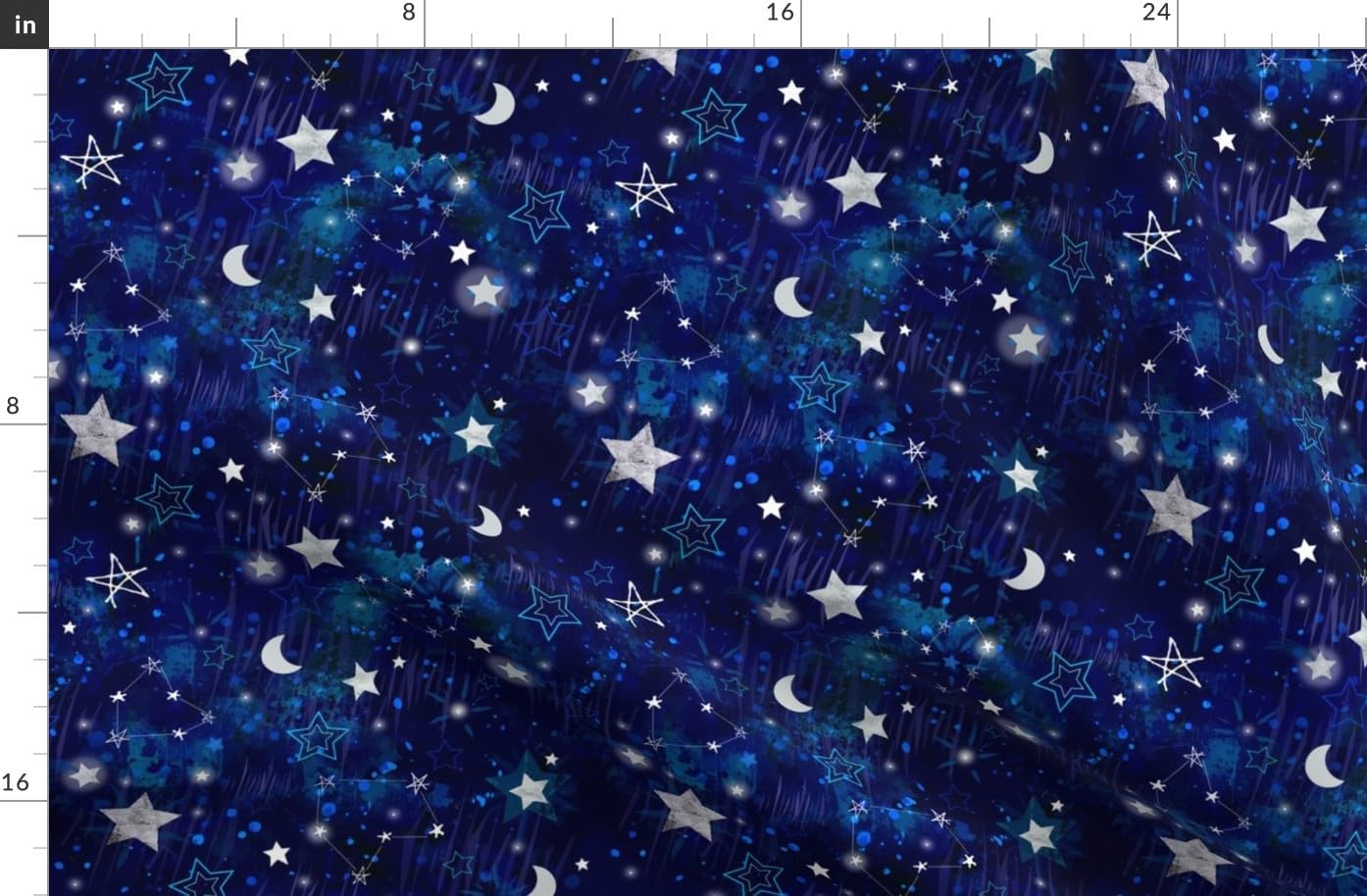 Spoonflower Fabric - Star Constellations Stars Moon Night Dreamy Blue Sky Nursery Printed on Organic Cotton Sateen Fabric by The Yard - Sewing Quilting Apparel Home Decor