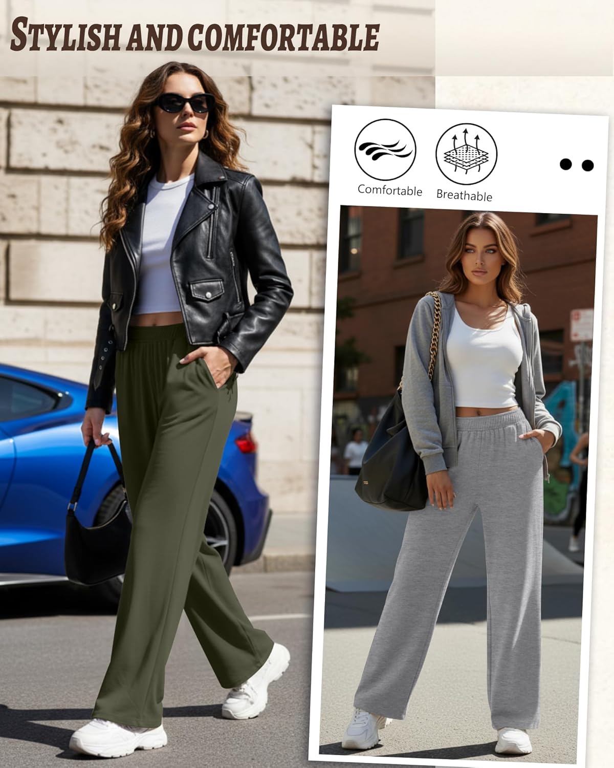 Neer 3 Pack Women's Lounge Pants Wide Leg Yoga Built in Drawstring High Waisted Casual Comfy Baggy Sweatpants with Pockets - Image 3