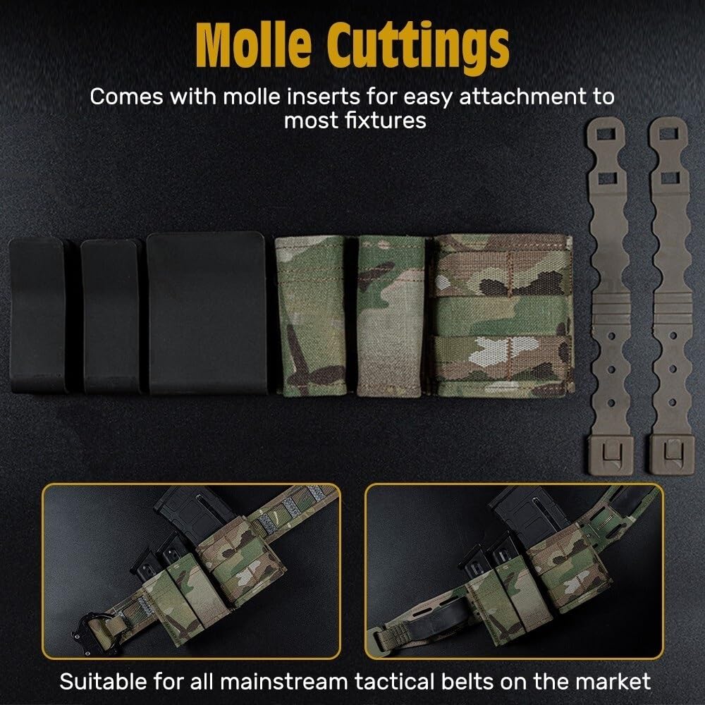 Jungle Leopard Bolsa for Cargador Molle de 9mm 5,56, Correa de Clip for Funda táctica Triple mag for cinturón, Caza, Paintball, Rifle, Pistola