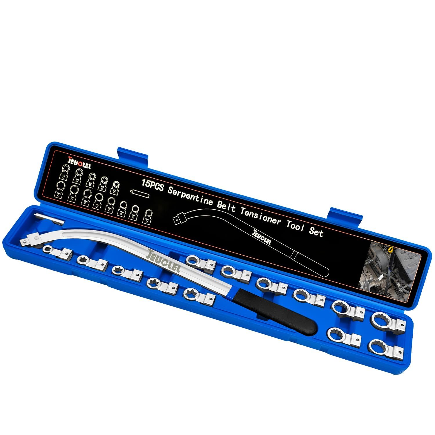 15PCS Universal Auxiliary Idler Belt Tensioner Pulley Removal Tool Kit, Serpentine Belt Tension Pulley Wrench Set, Engine Timing Belt Tensioning Nut Bolt Screw Remover