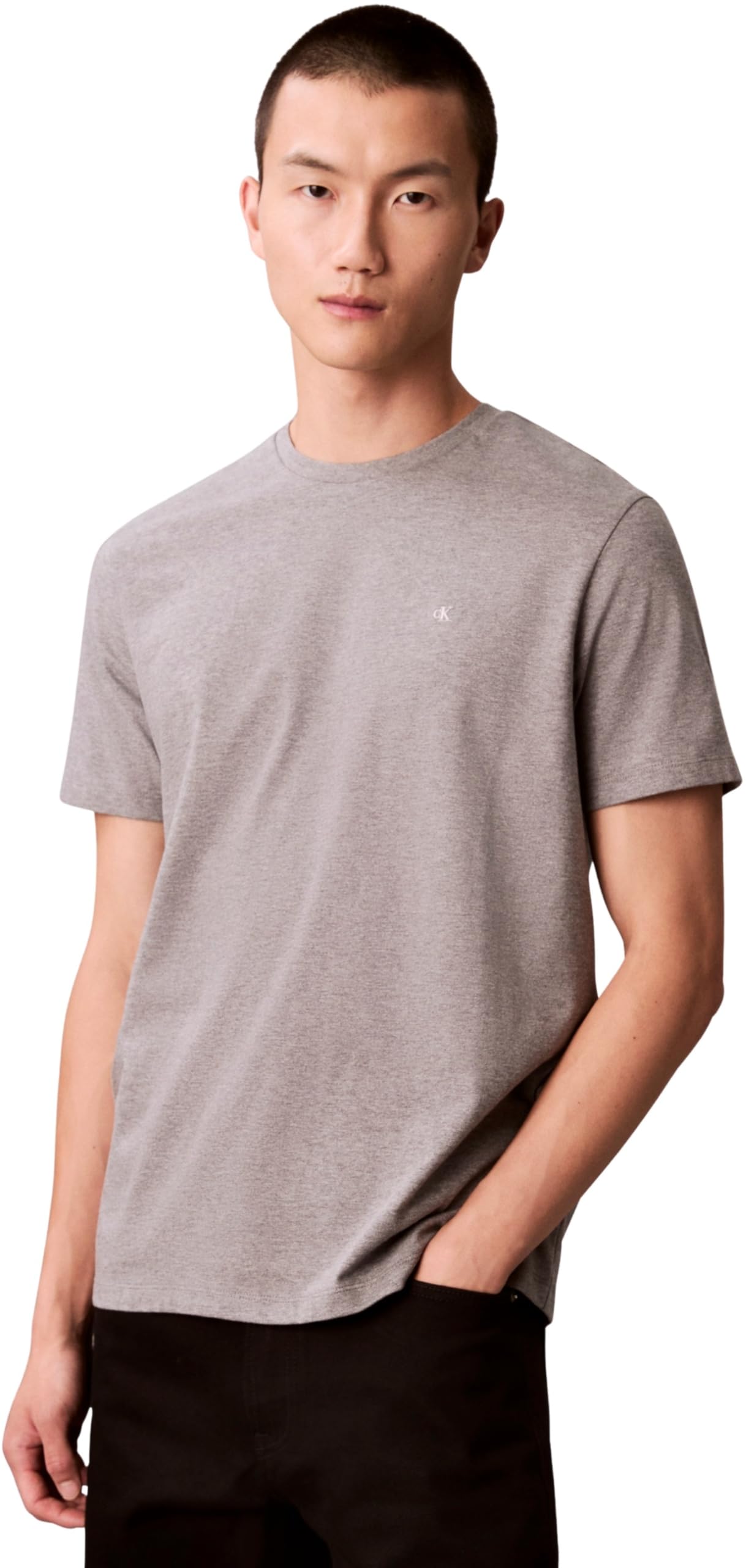 Calvin Klein SS Classic Monogram Tee LV04RD254G Tees, Grigio (Med Grey Htr), M, Grigio (Med Grey Htr), M
