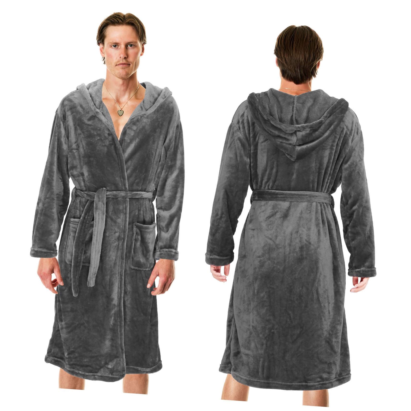 Beavorty Peignoir de Bain Homme Long à Capuche Polyester et Confortable Sortie de Bain et Facile Entretien avec Poches Robe de Chambre Polyvalente pour Spa et Détente