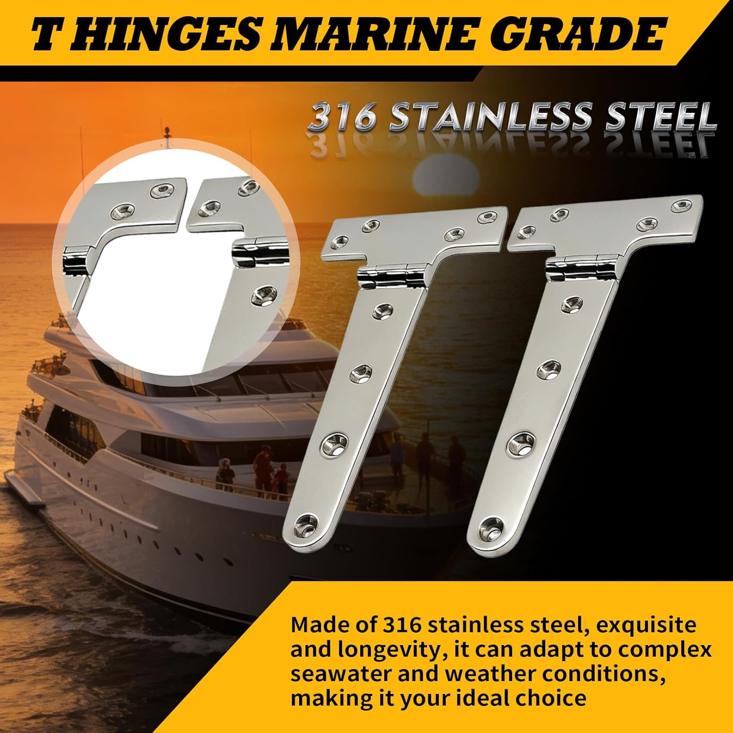 316 Stainless Steel Door Hinge Marine Grade 8'' x 4" T Hinge 6'' x 3" Boat Hatch Hinge with Screws (8'' x 4" 4PCS)