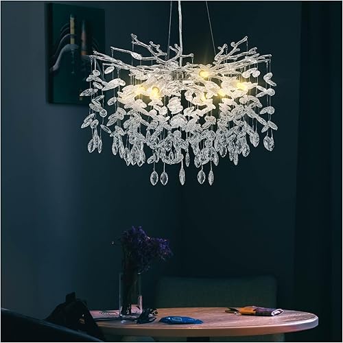 YUYI Candelabros modernos de cristal para comedor, ramas de árbol doradas, lámpara redonda de lujo con gotas de lluvia de techo alto, lámpara