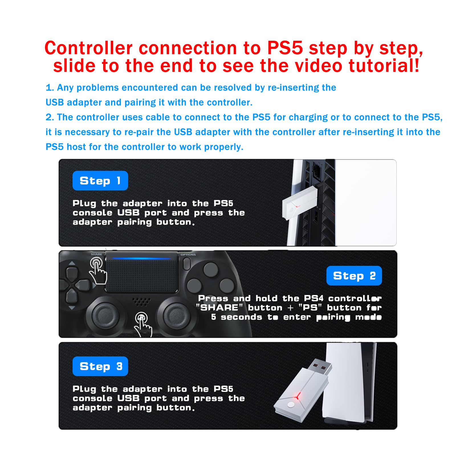 Dinosoo RGB Wireless Controller for PS5 with LED Light, Compatible with Playstation 5|Playstation 4|PC, Supports Remap and Adjustable Turbo, Controller Full Functions Support, with 2.4g Adapter