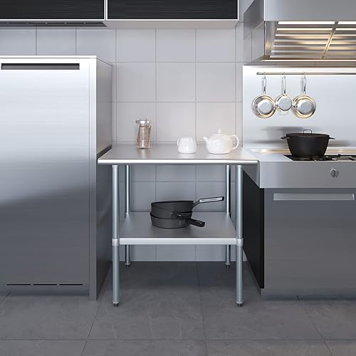 Miniatura 7 de AmGood - Mesa de preparación y trabajo de acero inoxidable, estante inferior, isla de cocina, banco de servicio para lavandería y garaje,