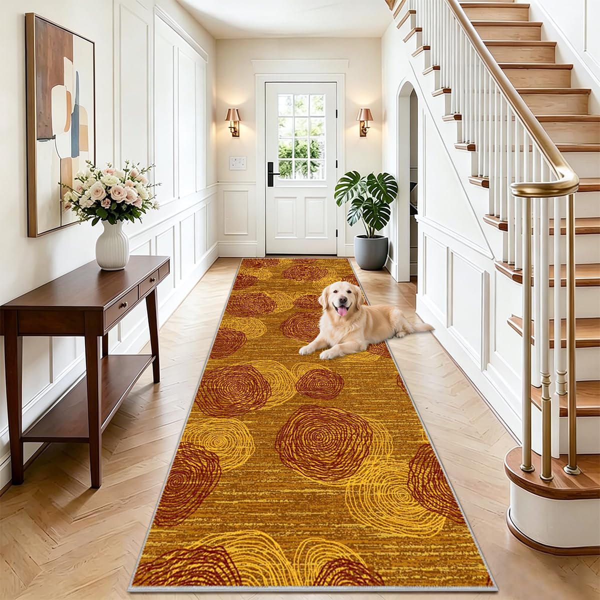 AYHSMNOU Carpet Runner Rugs for Hallway Long Hallway Runner Kitchen Runners Rugs Non Slip Washable Hall Runner for Bedroom Kitchen Hallway Entrance Laundry Runner Rug for Hallways Brown 90 x 220cm