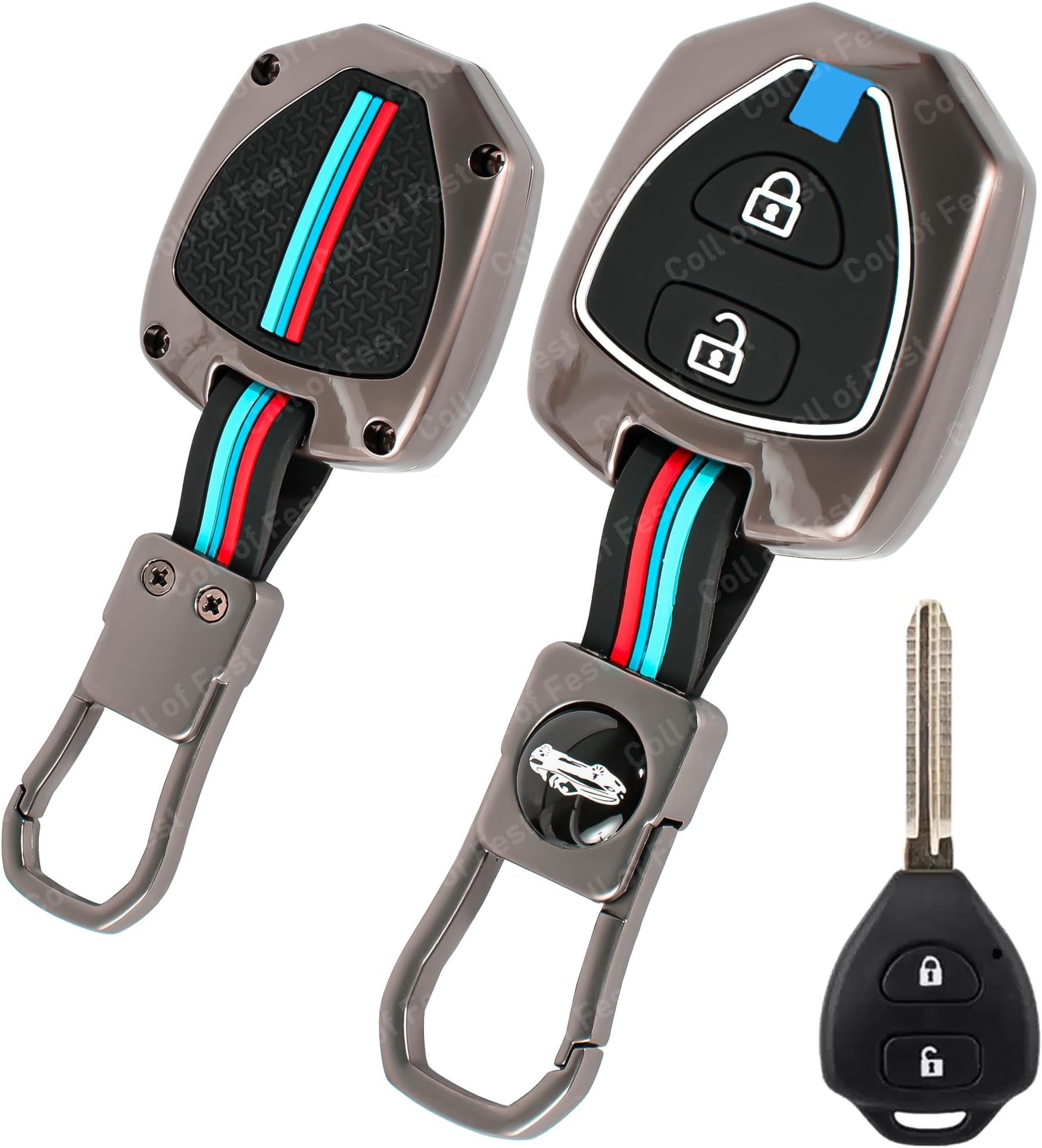 Metal Silicon Key Cover Compatible for Toyota Innova Fortuner Corolla 2 Button Smart Key Cover Metal & Silicone Protection Special Feature Visible in Low-Light Conditions
