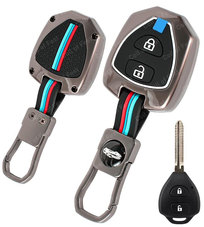Coll of Fest Premium Metal Silicon Key Cover Compatible with Toyota Innova Fortuner Corolla 2 Button Smart Key Cover Metal & Silicon Protection Glow in the Dark