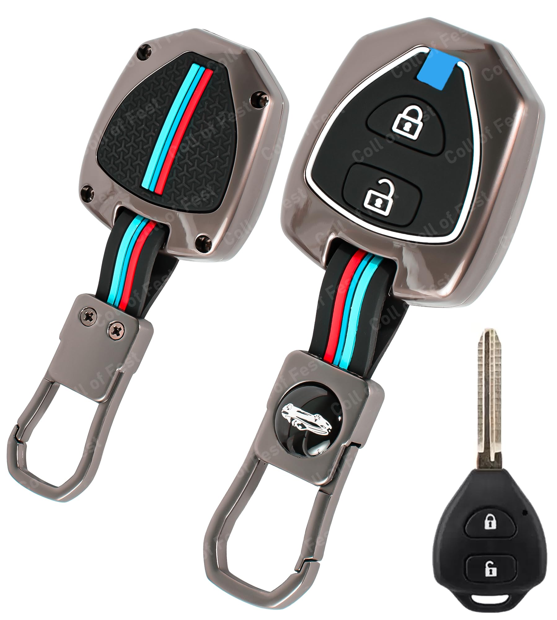 Metal Silicon Key Cover Compatible for Toyota Innova Fortuner Corolla 2 Button Smart Key Cover Metal & Silicone Protection Special Feature Visible in Low-Light Conditions