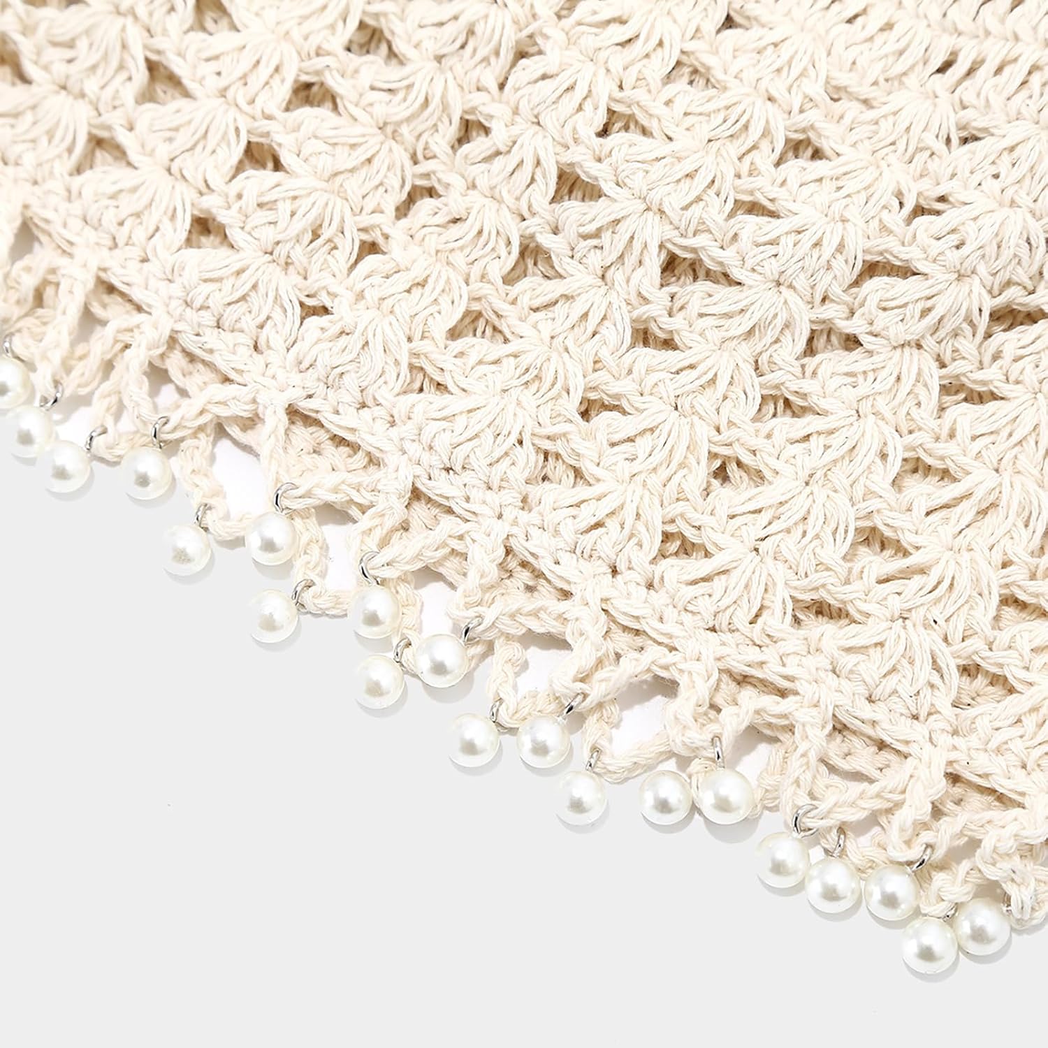 Women's Lightweight Handmade Crochet Hat Boho Pearl Trim Beanie Cap for Beach Travel - Image 2