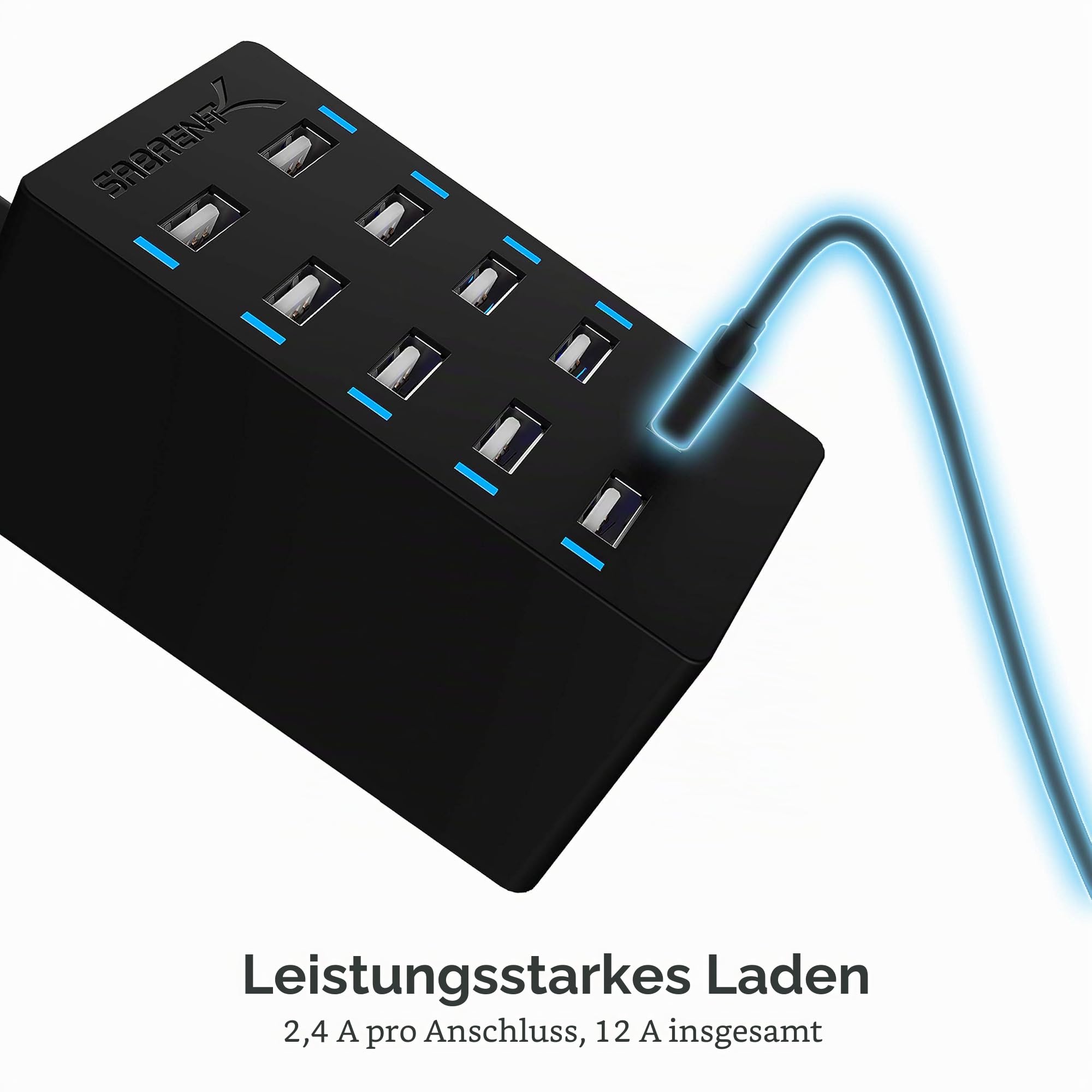 SABRENT USB Ladegerät, 60Watt 10ports USB-Schnellladegerät Ladestation Mehrfach, mit Netzteil, Ladestation für MacBook, USB-C Laptops, Nexus, iPhone, Samsung Galaxy (AX-TPCS)