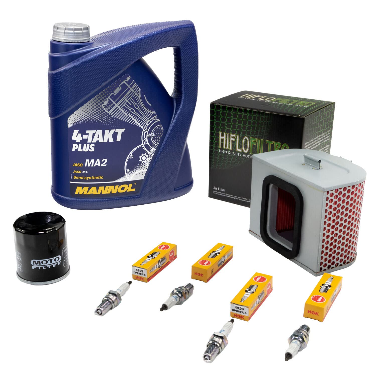 Wartungspaket Öl 4L + Luftfilter + Ölfilter + Zündkerzen für Hon da CB 750 CB750 RC42 Seven Fifty Baujahr 1992-2003