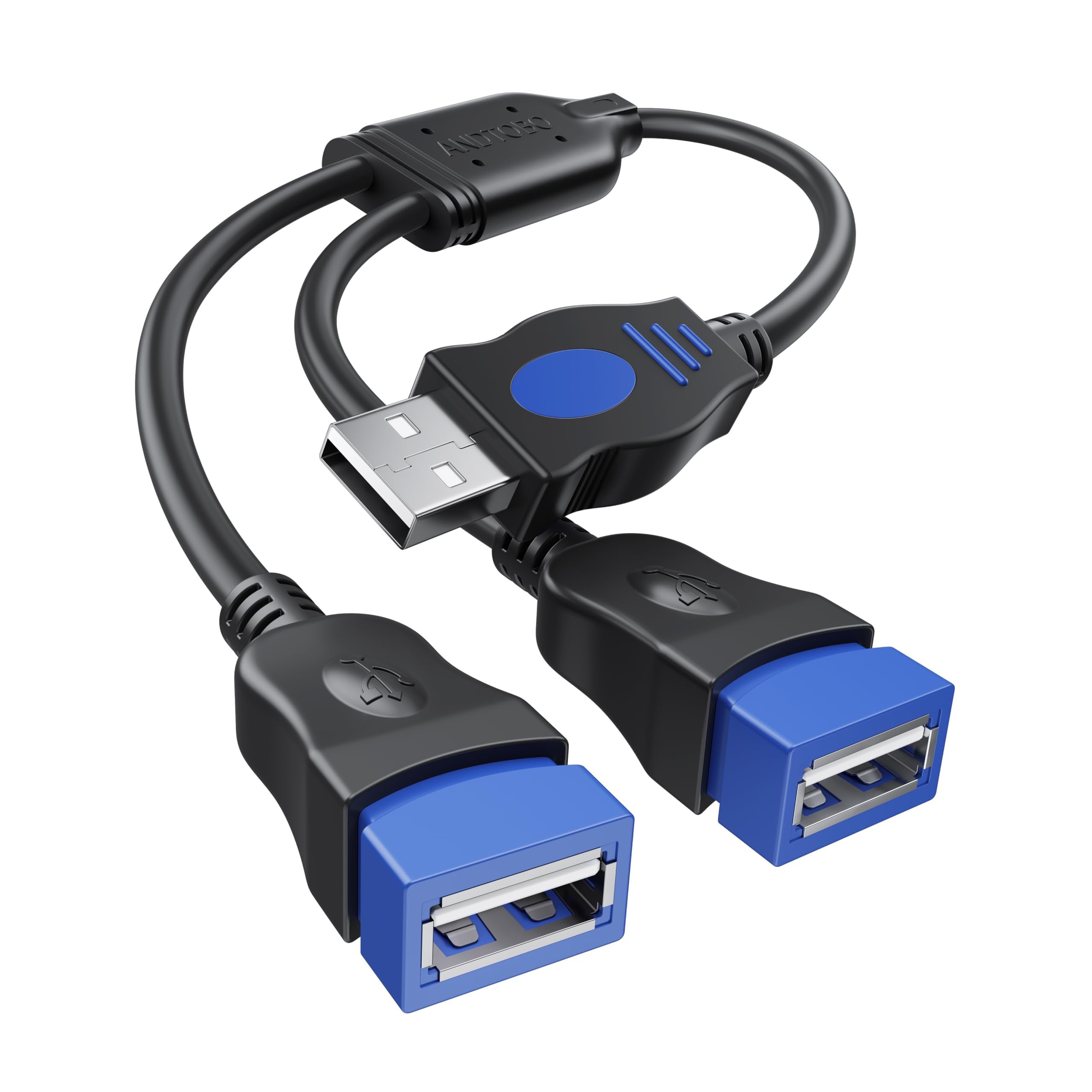 ANDTOBO Cavo USB Sdoppiatore, USB Doppia Uscita, Cavo 2.0 Y Splitter USB per Auto/iPhones/LED/Dischi Rigidi Esterni, ecc
