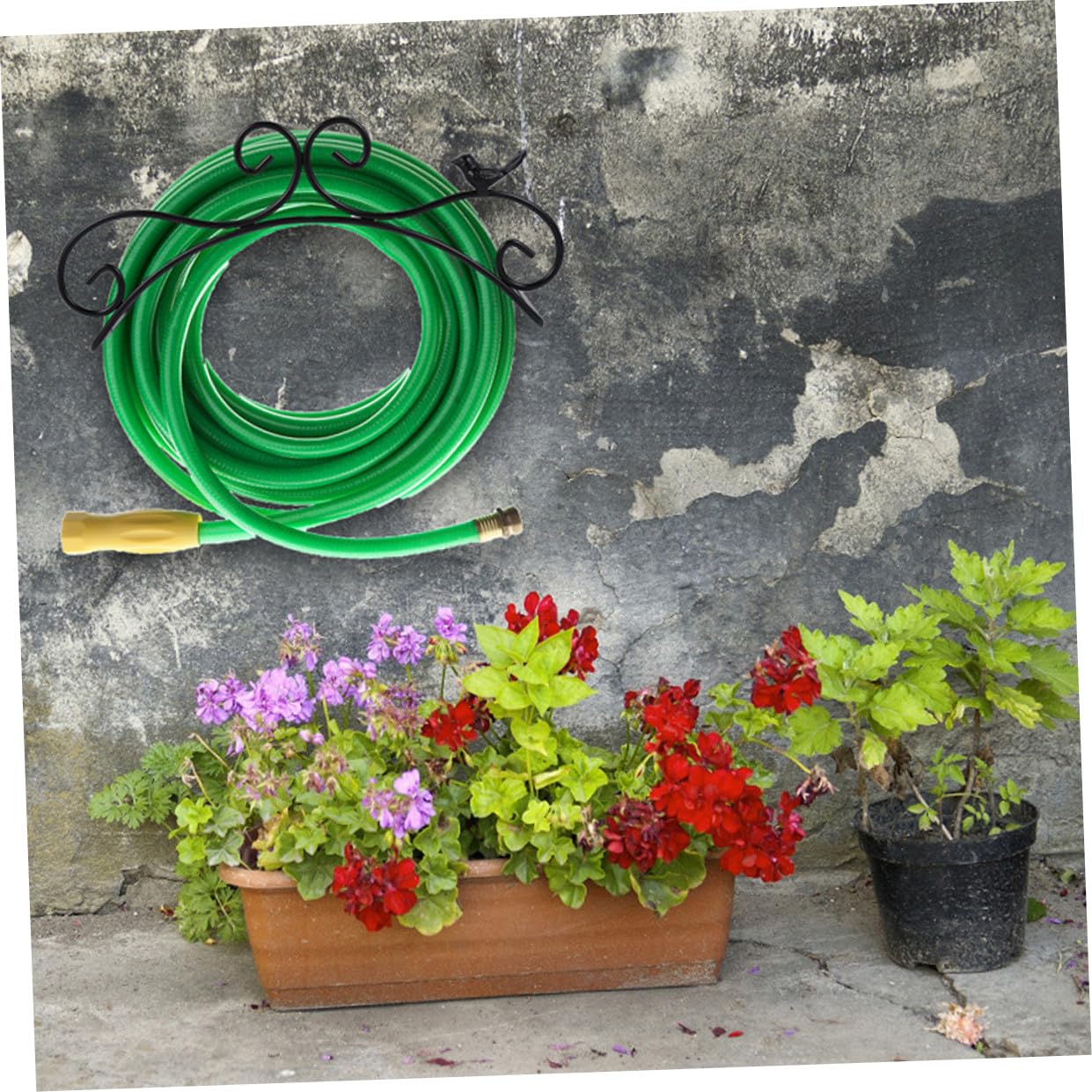 VANZACK 2 piezas Soporte Manguera Jardín de Hierro Resistente para Colgar Mangueras Almacenaje Ordenado y Protección contra Dobleces de Unidades Negras