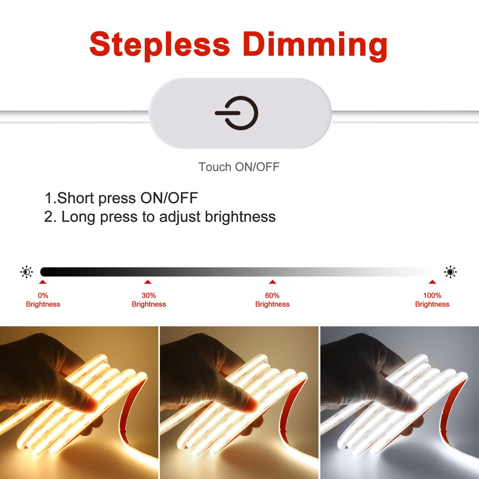 KAFULA DC5V Dimmable USB Powered COB LED Strip 13.1ft/4m White 6000-6500K IP68 Waterproof Flexible FCOB LED Fairy Light for TV Backlight Cabinet Home DIY Lighting - Image 4